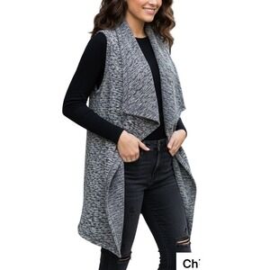 B New York Marled Knit Waterfall Open Front Sleeveless Cardigan Women's Lg Wool